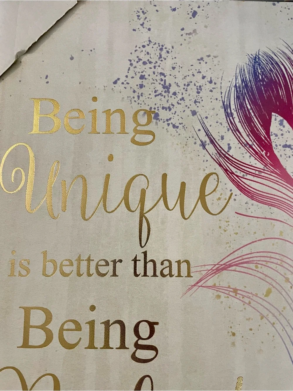 Inspirational 'Being Unique is better than Being Perfect' Wall Art - Pink & Gold